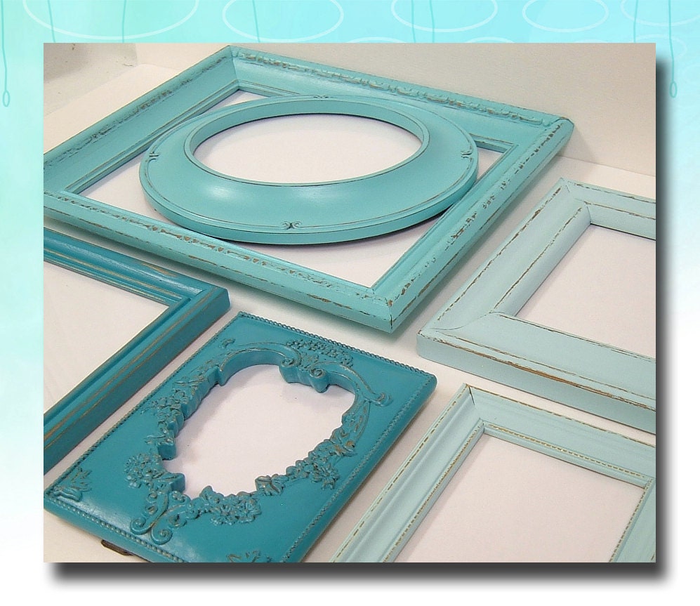 Shabby Chic Frames Picture Frame Set Aqua Turquoise Beach Wedding Shabby Chic Cottage Home Decor