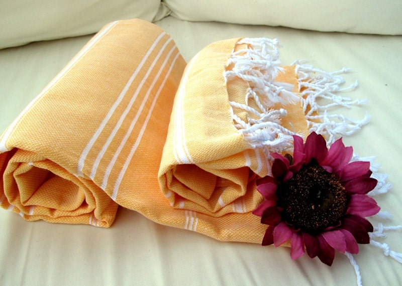 Yellow BATH Towel Set,Soft Turkish Bath and Head Towels Peshkir Set,Organic,Anti Bacterial,Natural Cotton,Eco Friendly PESHTEMAL Set,