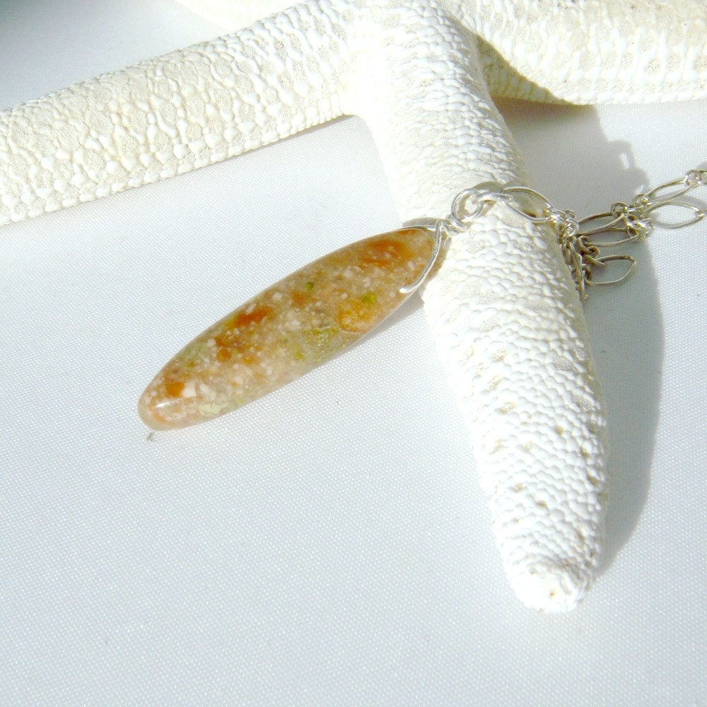 Orange Brown Autumn Jasper Necklace with Sterling Silver, Natural Boho