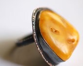 like butta'... UNISEX Sterling silver and butterscotch amber ring
