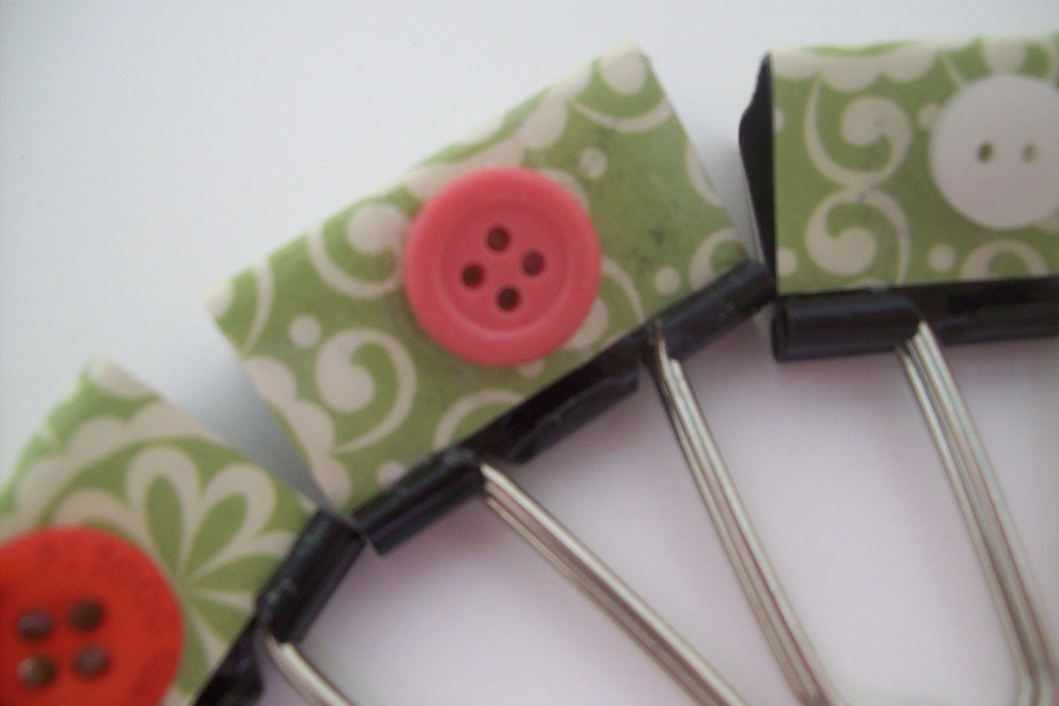 ORGANIZER BINDER CLIPS -  Upcycled Vintage Button Collection - Set of 5 Stylish Binder Clips