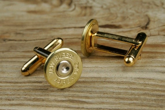 Bullet Cufflinks Cuff Links 44 Rem Magnum Brass Thin Gold Tone