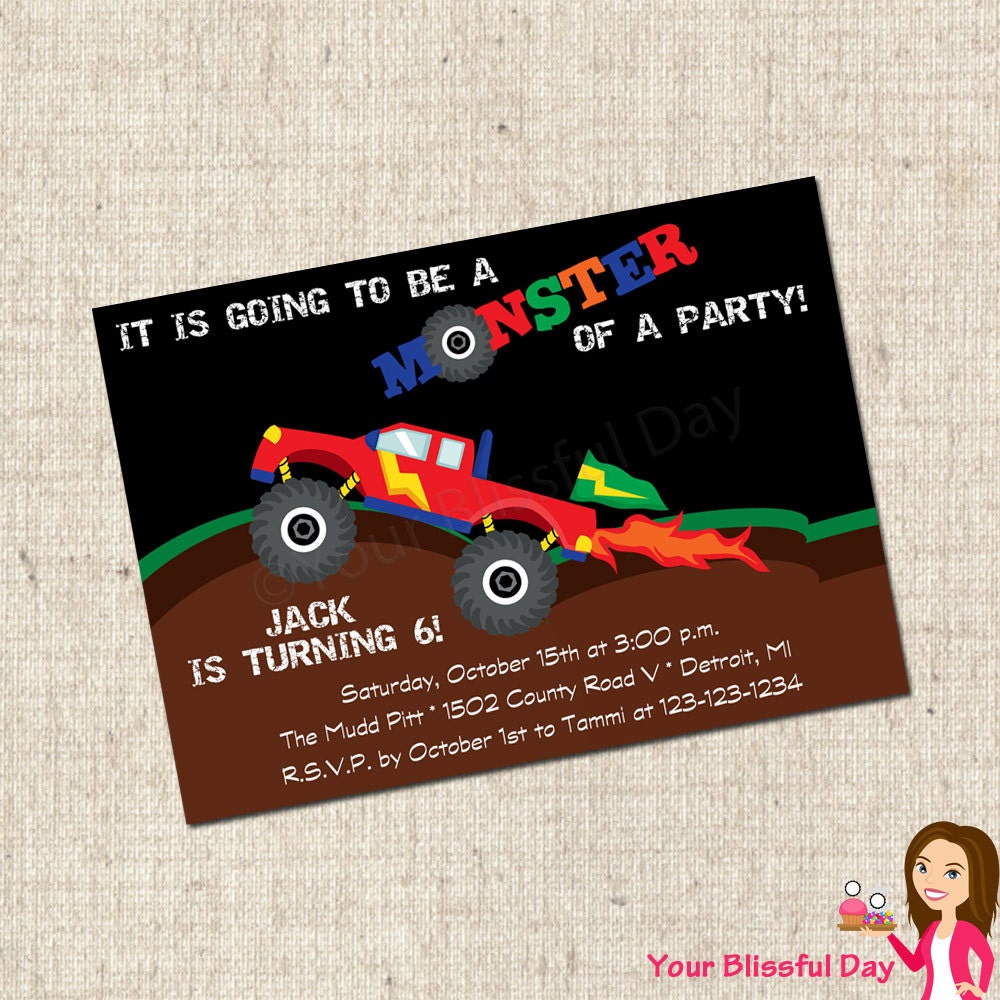 PRINTABLE Monster Truck Party Invitation Il_570xn