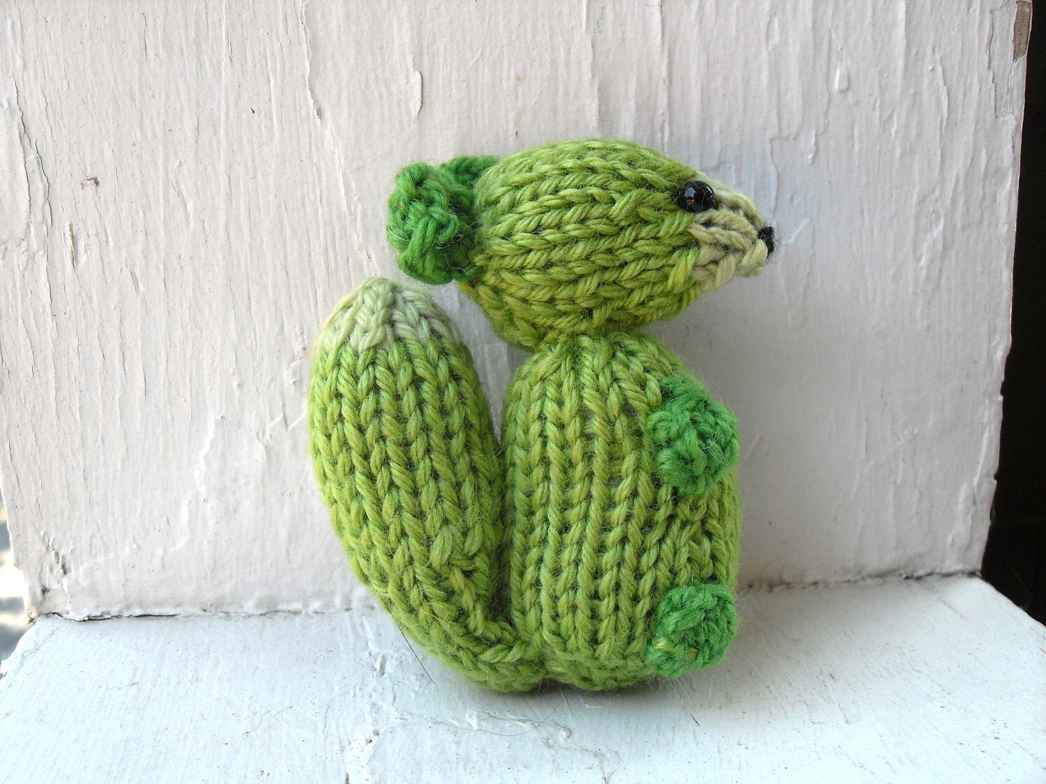 Hand Knit Green Fox Plush READY TO SHIP