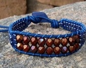 Single Leather Wrap Bracelet in Copper and Denim