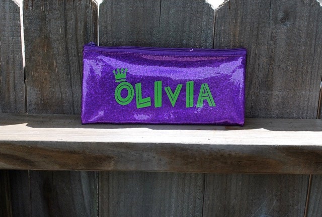 Personalized Purple Glitter Bag - Pencil Bag
