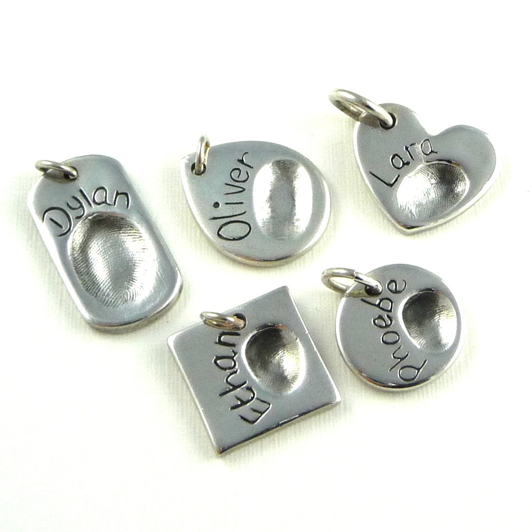 Silver Fingerprint Jewellery Charm - Customized Jewelry Heart Dog Tag Circle Square