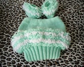 Diaper cover and bootees, Handknit baby soaker, pants, bootees, baby shower,photo prop, baby girl, set, original