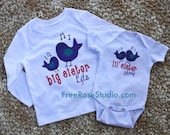 Bird Sibling Set Embroidered Shirts Onesies Big Little Sister Brother modern
