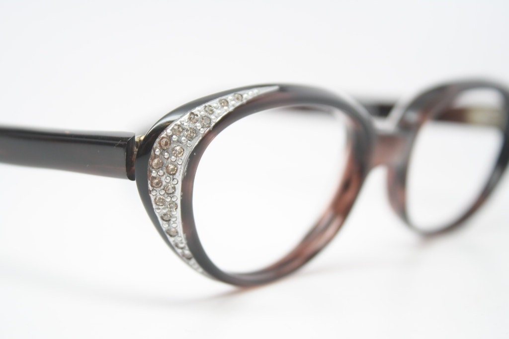 Marble rhinestone cat eye glasses vintage 1950s eyewear cateye frames
