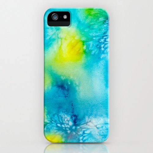 iPhone Case Abstract Watercolor Painting - Brazen Art Cell Phone Cover - Yellow Aqua Blue iPhone 5 iPhone 4 4s iPhone 3g Case