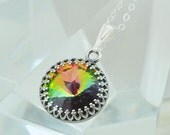 SALE 15% OFF Handmade Vitrail Medium Victorian Swarovski Crystal Necklace - Shines Blue, Green, Yellow, Red and Magenta - Sterling Silver