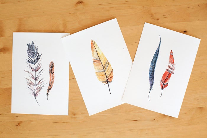 falling all around me // set of three 5"x7" feather prints - yaymeeralee
