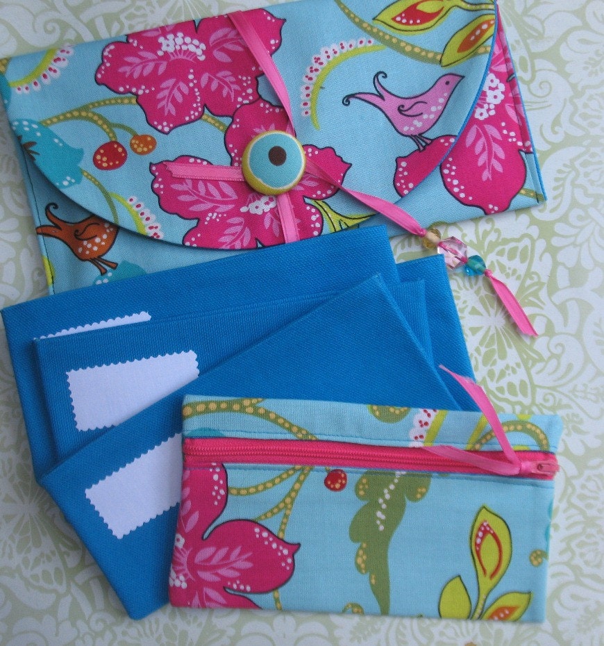 SIX Cash Envelopes and Designer Carrier and  Designer Zipper Coin Pouch