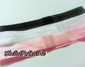 3 Pack Elastic Interchangeable Headbands - Light Pink / Black / White- Newborn Toddlers Infant Teens Adults