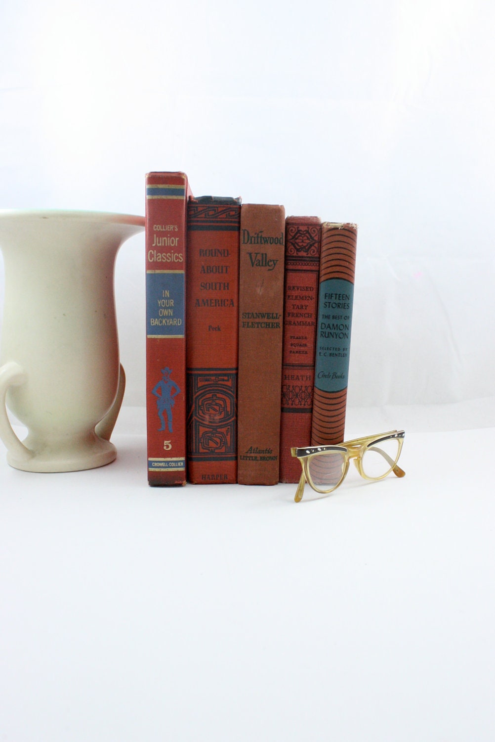 mid century RED vintage books instant collection farmhouse library - beguilingvintage