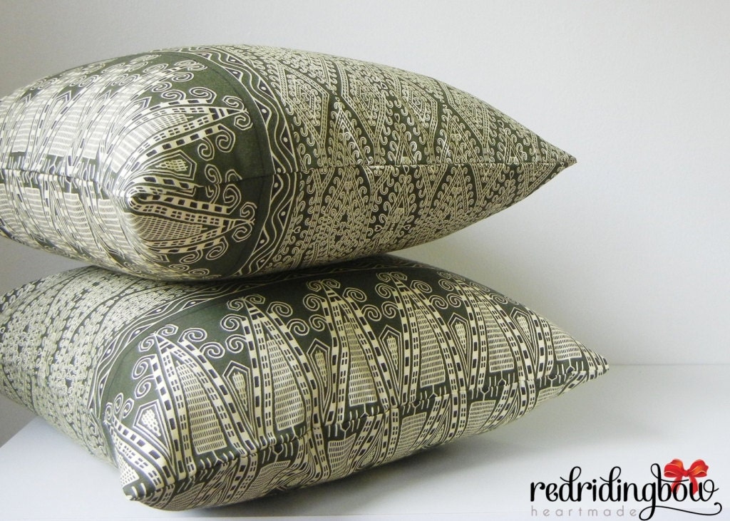Borneo Tribal Batik Pillow Cover  Green - Set of 2