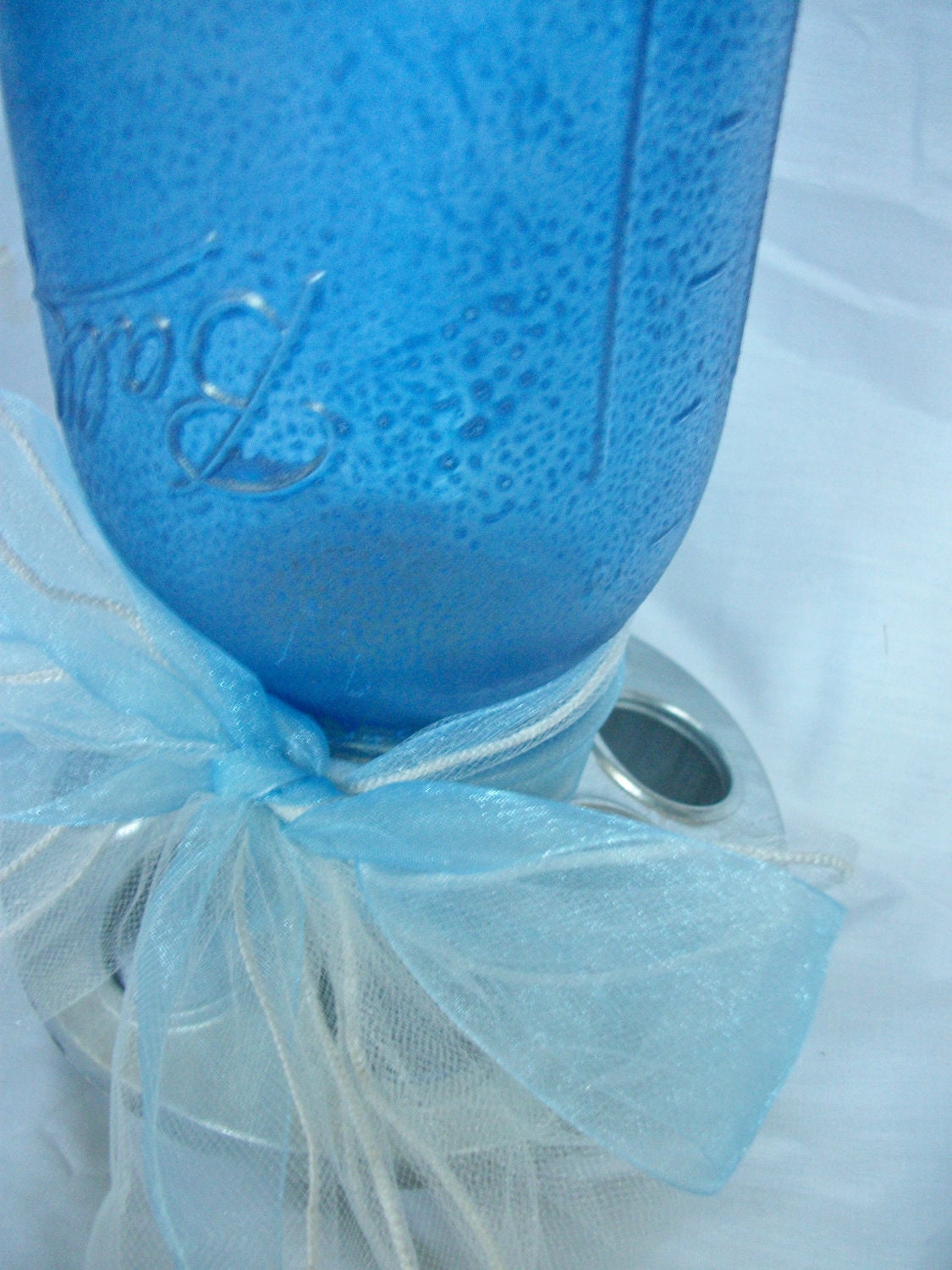 Ball Mason Jar Chick Feeder Candy Dish- Handpainted Frosty Blue