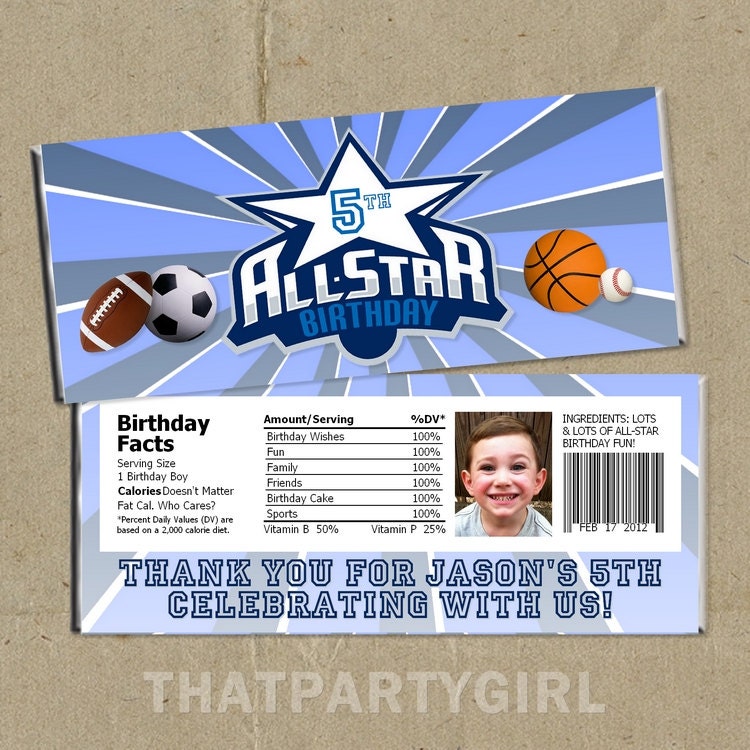 DIY ALLSTAR Birthday Party Candy Bar Wrappers - Digital U Print