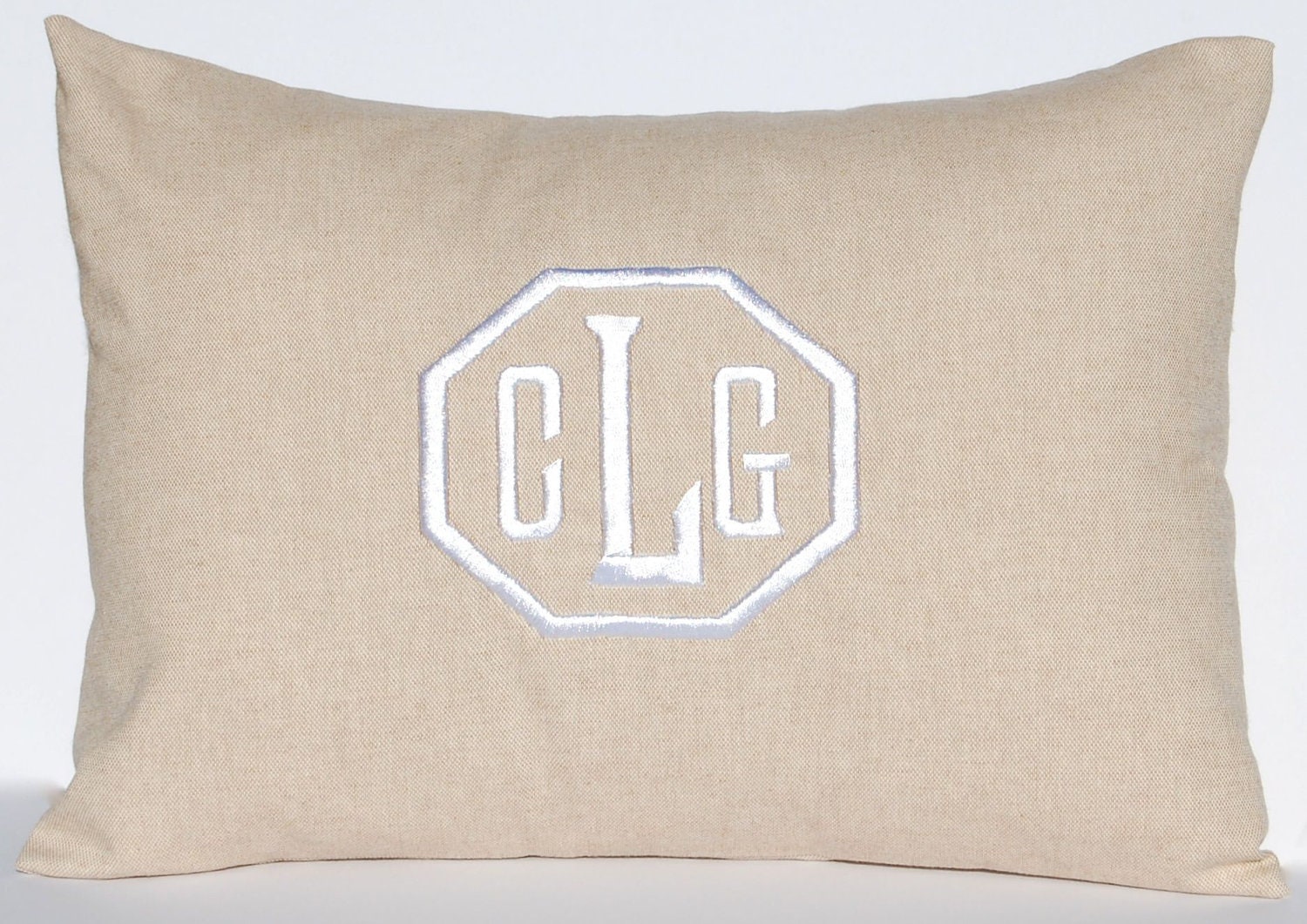 MEMORIAL DAY SALE Monogrammed Pillow Neutral Linen and White Monogram with Insert Embroidered Monogram 12 x 16 Personalized Gift Nursery De