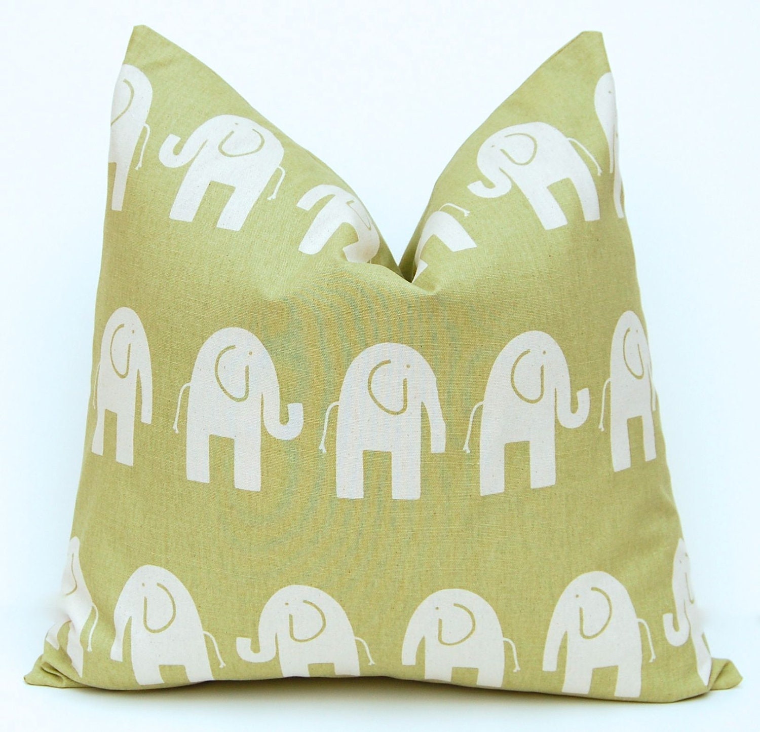 Throw Pillows Nursery Decor Elephant and Chevron Pillow Covers 20 x 20 Inches - Gray and Green on Natural Zig Zag Chevron