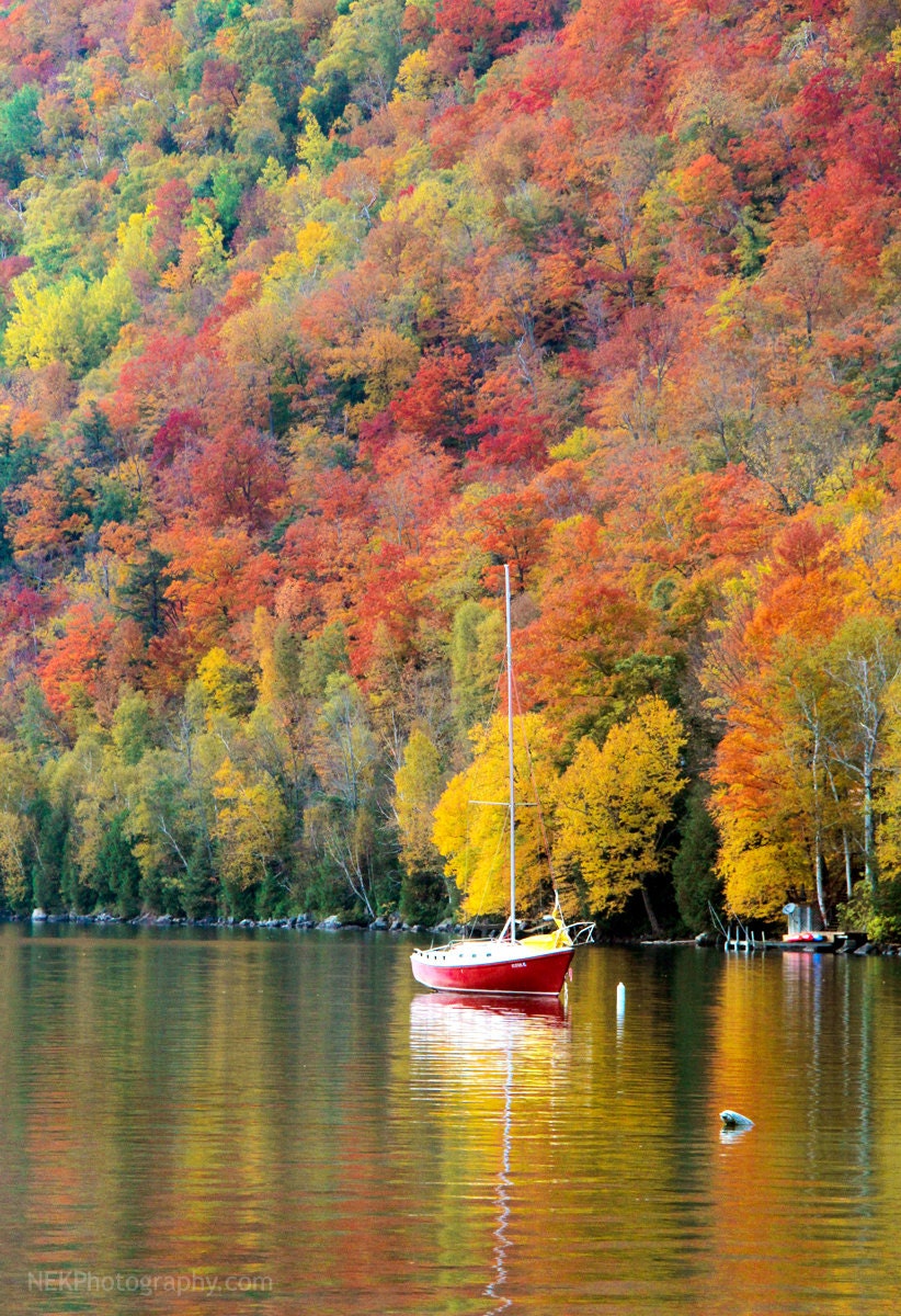Sailboat and Fall Colors Reflection 8 x 12 Print