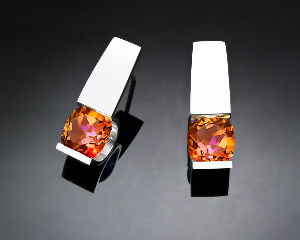 mystic topaz earrings - Argentium silver - eco-friendly - posts - tension set - gemstone jewelry - 2431