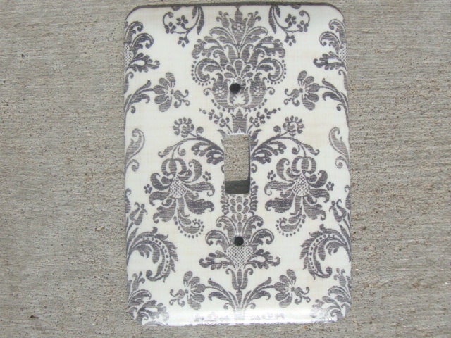 Black and White Damask Light Switch Cover