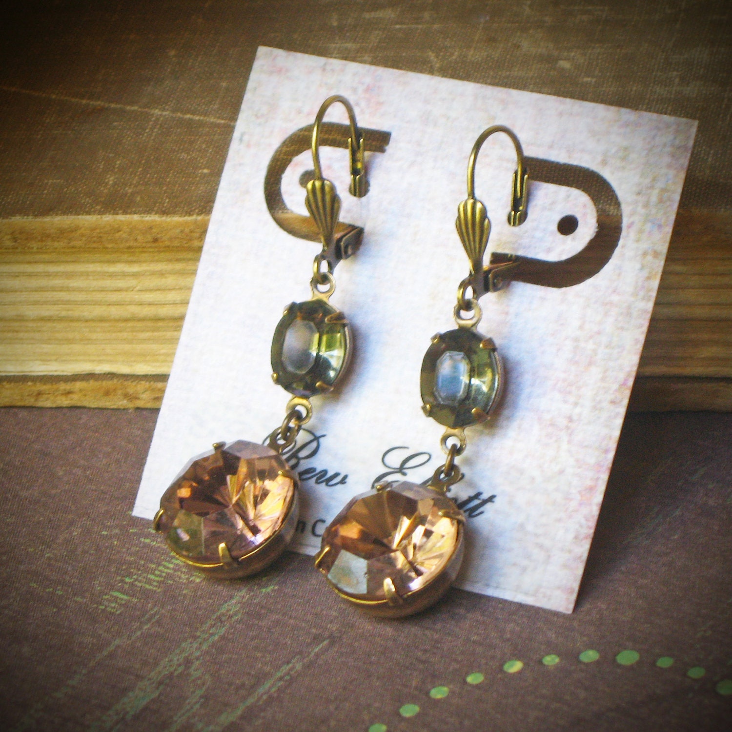 Rhinestone Dangle Earrings, Rose Smoke, Titanium, Gray, Lilac