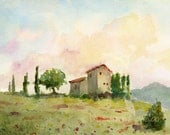 italian landscape- Tuscan Spring- 11x14 watercolor print