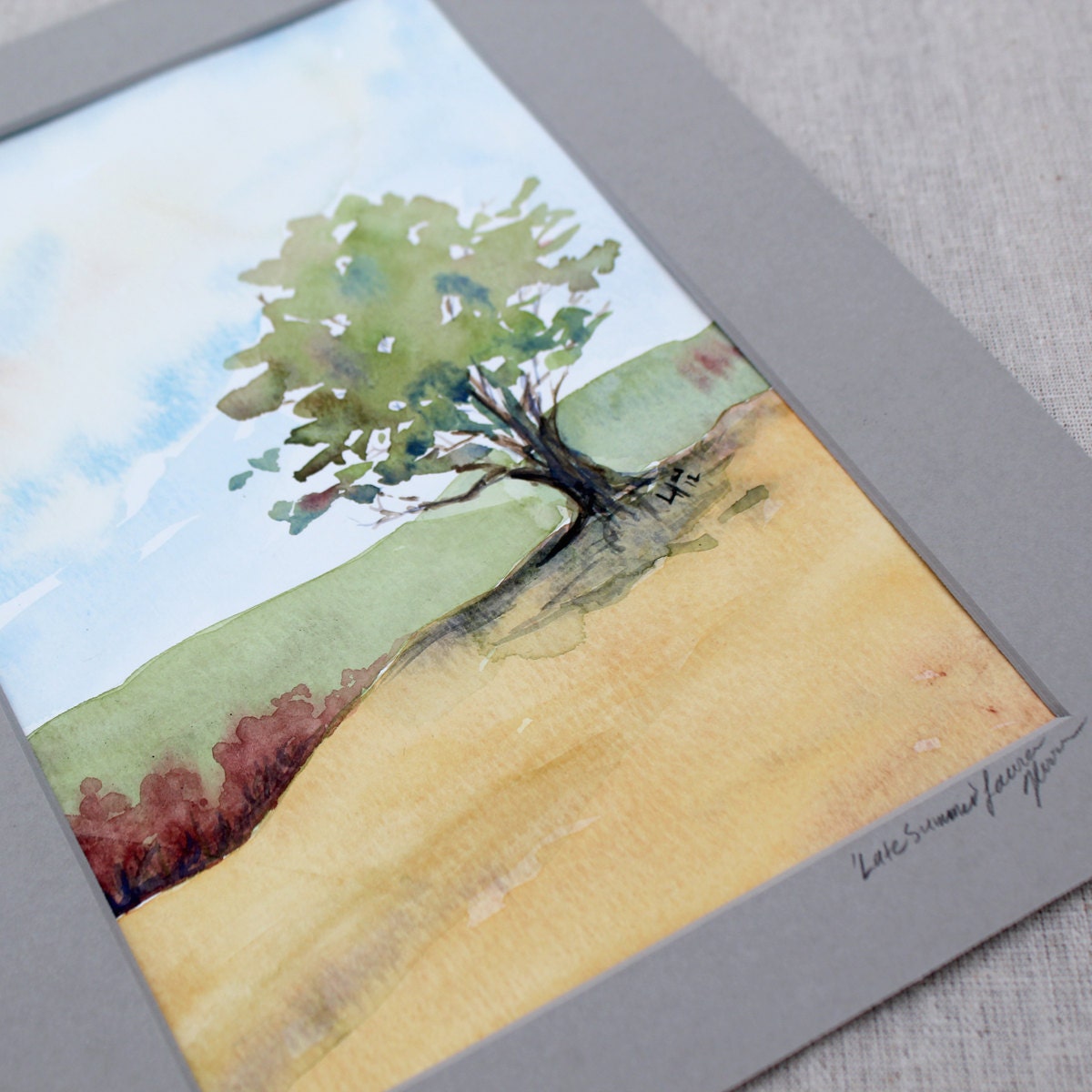 watercolor landscape- Late Summer-  original painting matted to 8x10