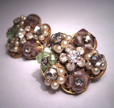 Vintage Pearl Crystal Earrings Robert Miriam Haskell Designer