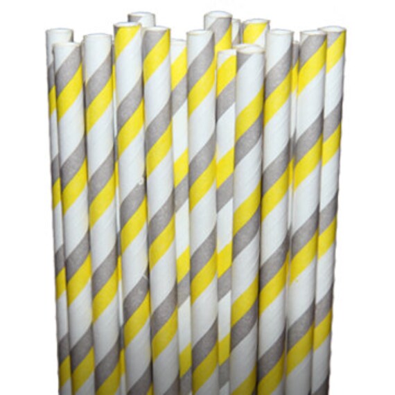 Stripe Gray/Yellow Party Paper Straws - Cake Pop Sticks - Pixie Sticks - Qty 25 Il_570xn