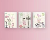 Nursery wall art print, Baby room decor, Baby girl, Paris Metro ...set of 3 11x14 shabby chic, vintage style nursery..light pink light green