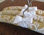 Padded Hangers, Yellow Woven Toile Birds and Berries with White Organic Ribbon (Set of 3)