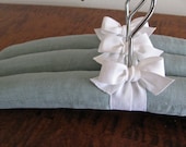Something BLUE, Aqua Jade Handkerchief Linen Padded Hangers with White Organic Ribbon Accent (Set of 3)