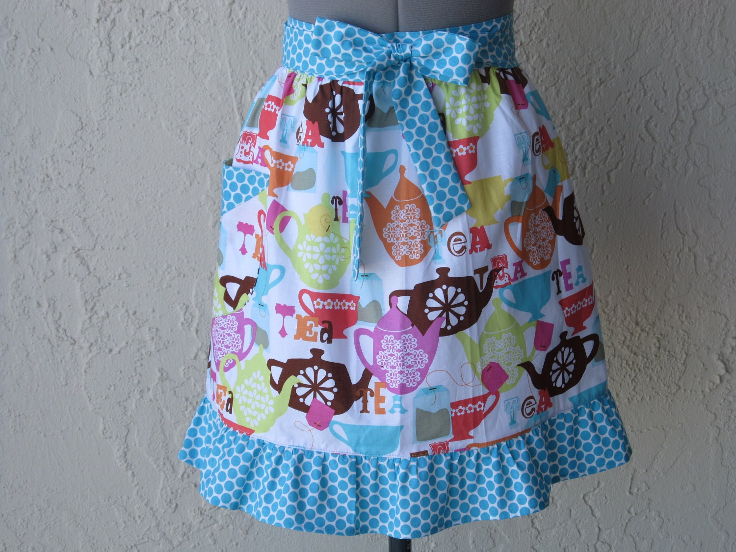 Tea Time Half Full of Flounce Apron- with a hint of Polka Dots- Ready to ship- Only One