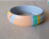 NEW  Pastel colours handpainted wooden bracelet - grey, peach, turquoise, white, yellow and pink
