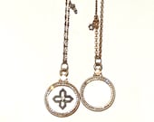 Vintage Gold Pendant Necklace With Bronze Cross and Rhinestones