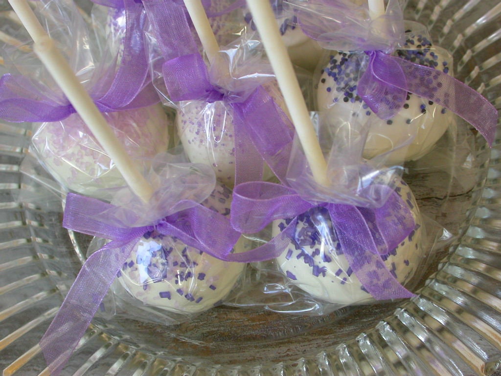 Wedding Cake Pops - White with Purple Bridal Shower, Baby Shower, Rehearsal Dinner, Birthday Cake Pop Party Favors