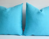Sukan / 1 Blue Simple Colored Linen Pillow Cover - 22x22 inch