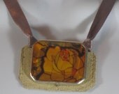 Lavender Ribbon with Recycled leather and Rose Pendant Necklace