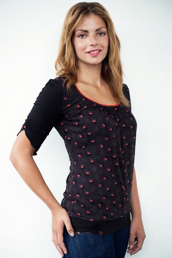 black jersey shirt - allover print - buttons
