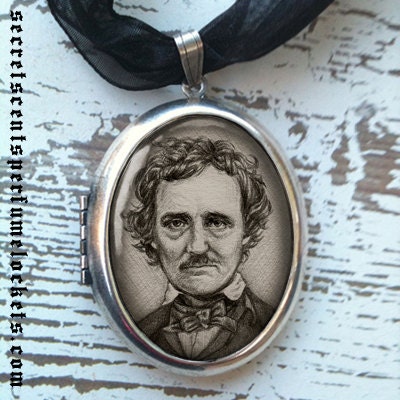 Perfume Locket Pendant  -  Edgar Allan Poe - Silver