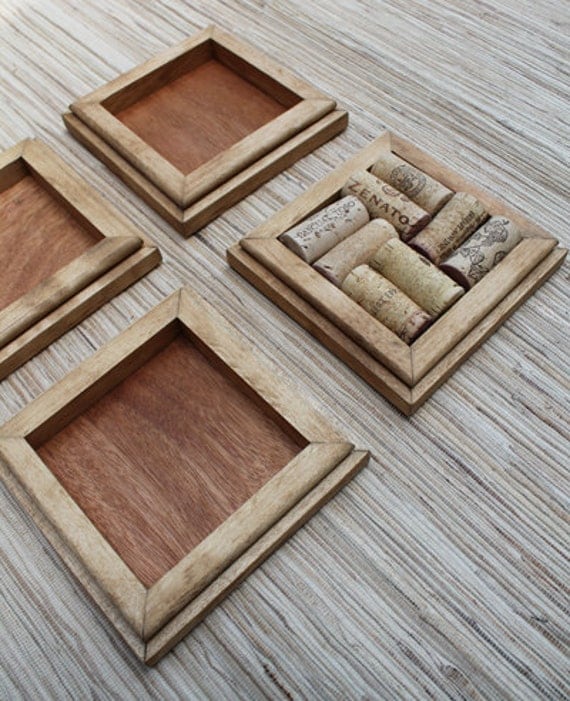 Honey Wine Cork Coasters - DIY set of 4 - on rustic reclaimed maple wood - crafts with corks