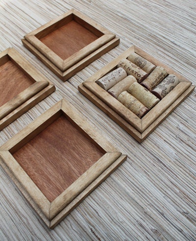 Honey Wine Cork Coasters - DIY set of 4 - on rustic reclaimed maple wood - crafts with corks