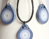 Eco Friendly Blue Circles Earring and Necklace Set Handmade by Paper Quilling Artisan Jewelry
