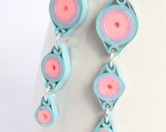 Pastel Circles Chain Earrings Handmade by Paper Quilling Eco Friendly Jewelry, Artisan Jewelry