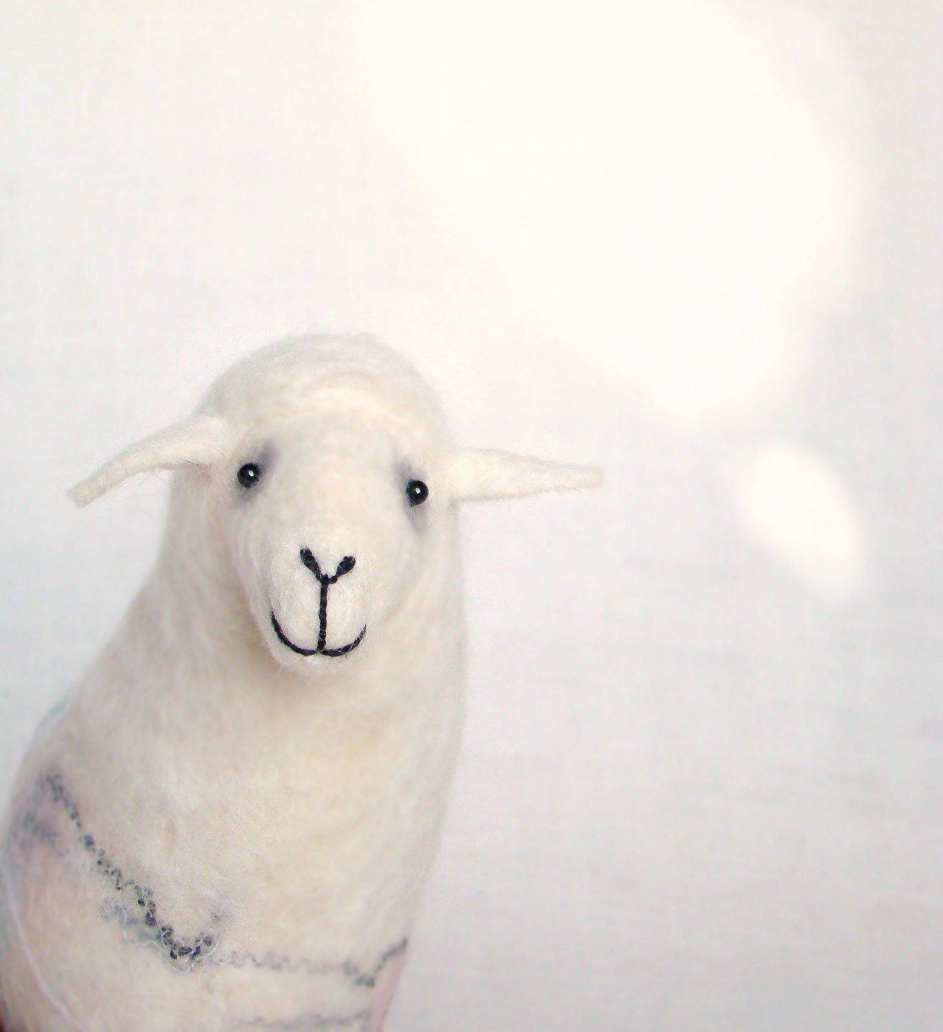 Tamara - Felt Sheep, Art Puppet, Handmade Marionette, Stuffed Animal, Felted Toy. soft neutral white beige grey. MADE TO ORDER