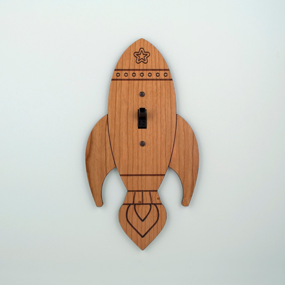Wood Rocket Switchplate Kids Nursery Wall Light Switch Plate Cover